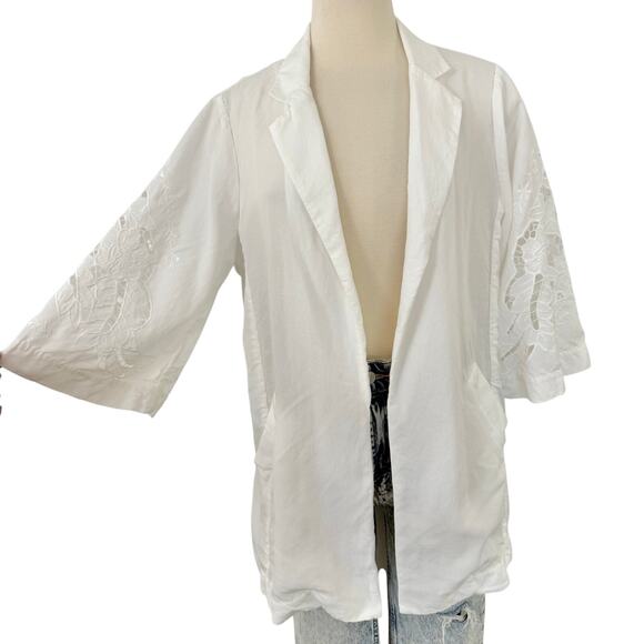 Kobi Halperin Torie Jacket Blazer Linen Blend Floral Eyelet Embroidery White M - Picture 2 of 11
